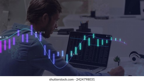 Image of data processing over caucasian businessman. Global business and digital interface concept digitally generated image.