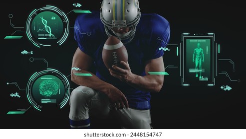 Image of data processing over caucasian male american football player. Global sports, digital interface, computing and data processing concept digitally generated image. - Powered by Shutterstock