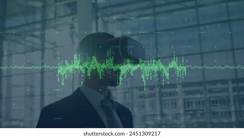 Image of data processing over caucasian businessman using vr headset. global business, finances, connections and digital interface concept digitally generated image. - Powered by Shutterstock - Get 15% off with code: PIKWIZARD15