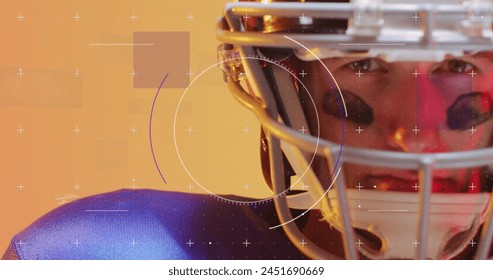 Image of data processing over caucasian american football player. Sports, competition, data processing and communication concept digitally generated image. - Powered by Shutterstock