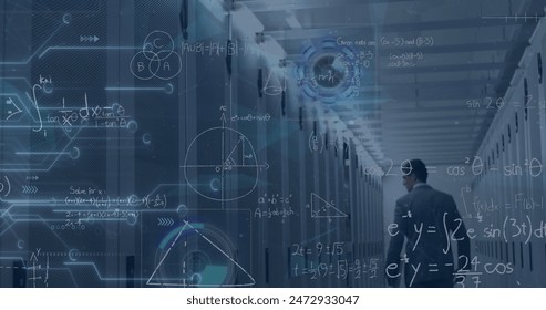 Image of data processing over caucasian female doctor. Global internet security cyber crime data processing and technology concept digitally generated image.