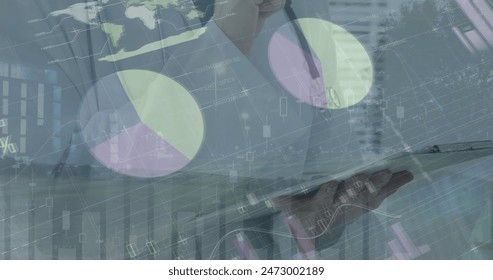 Image of data processing over caucasian male doctor. Global medicine, computing and digital interface concept digitally generated image.