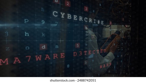 Image of data processing over caucasian businessman in server room. Global technology, computing and digital interface concept digitally generated image.