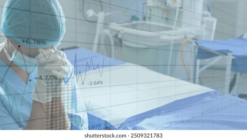 Image of data processing over caucasian female surgeon. Global medicine, connections, computing and data processing concept digitally generated image. - Powered by Shutterstock - Get 15% off with code: PIKWIZARD15