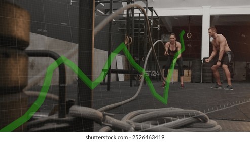 Image of data processing over caucasian woman exercising. Global sports, active lifestyle, computing and data processing concept digitally generated image. - Powered by Shutterstock