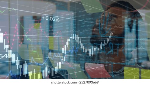 Image of data processing over caucasian businessman taking notes. Global business and digital interface concept digitally generated image.
