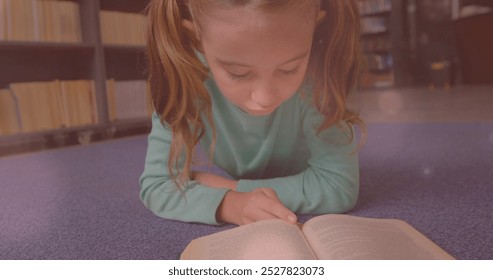 Image of data processing over caucasian schoolgirl reading. Global education and digital interface concept digitally generated image. - Powered by Shutterstock