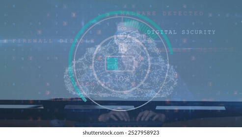 Image of data processing over caucasian man. Global business and digital interface concept digitally generated image.