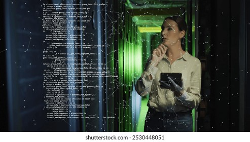 Image of data processing over caucasian female worker in server room. Computer security day and celebration concept digitally generated image. - Powered by Shutterstock