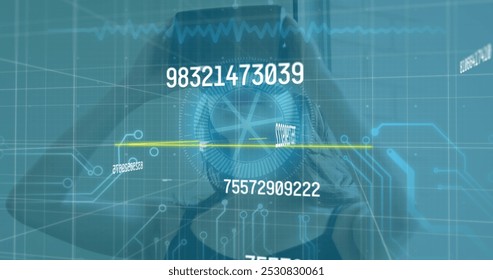 Image of data processing over caucasian woman using vr headset. Global business and digital interface concept digitally generated image. - Powered by Shutterstock - Get 15% off with code: PIKWIZARD15