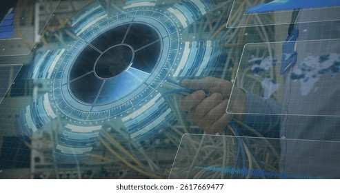 Image of data processing over caucasian man inspecting server room. global technology and digital interface concept digitally generated image. - Powered by Shutterstock - Get 15% off with code: PIKWIZARD15