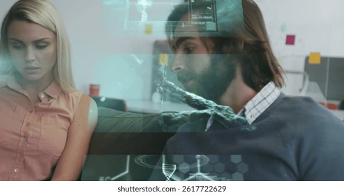 Image of data processing over caucasian business people in office. global business, connections and data processing concept digitally generated image. - Powered by Shutterstock - Get 15% off with code: PIKWIZARD15