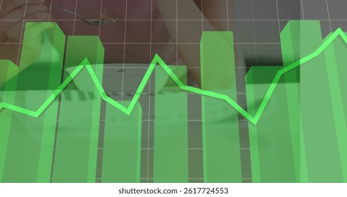 Image of data processing over caucasian woman having breakfast. global business and digital interface concept digitally generated image. - Powered by Shutterstock - Get 15% off with code: PIKWIZARD15