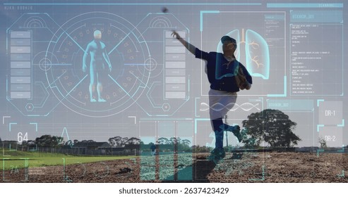 Image of data processing over caucasian female baseball player. Global sport and digital interface concept digitally generated image.