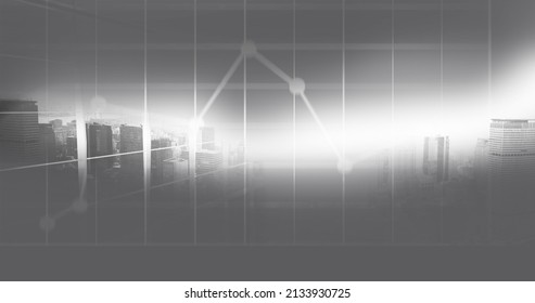 Image of data processing over cityscape. global business, finances, connections and digital interface concept digitally generated image.