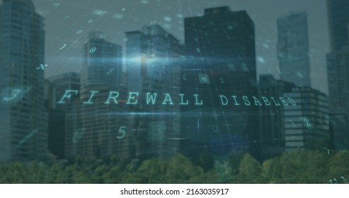 Image of data processing over cityscape. global digital security and identity, digital interface and data processing concept digitally generated image.