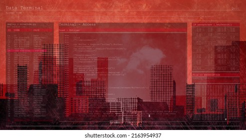 Image of data processing over cityscape. global technology and data processing concept digitally generated image.