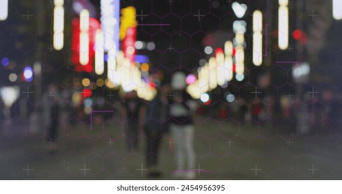 Image of data processing over cityscape. global business, finances, connections and digital interface concept digitally generated image.