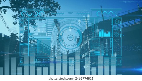 Image of data processing over cityscape. Global business, finances, computing and data processing concept digitally generated image.