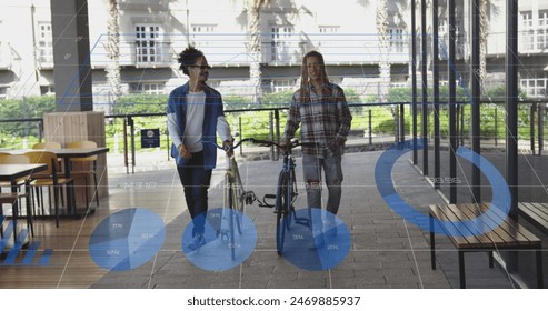 Image of data processing over cityscape. global connections, data processing and digital interface concept digitally generated image.