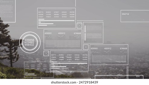 Image of data processing over cityscape. Global business, finances, computing and data processing concept digitally generated image.