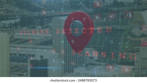 Image of data processing over cityscape. global business, finances and digital interface concept digitally generated image.