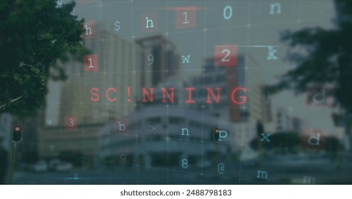 Image of data processing over cityscape. global business and digital interface concept digitally generated image.