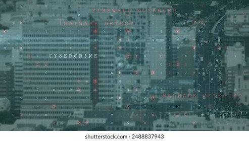 Image of data processing over cityscape. global business and digital interface concept digitally generated image.