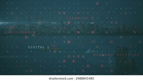 Image of data processing over cityscape. global business and digital interface concept digitally generated image.