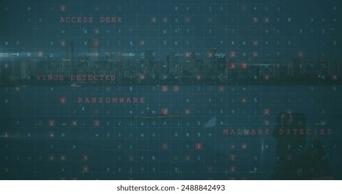 Image of data processing over cityscape. global business and digital interface concept digitally generated image.
