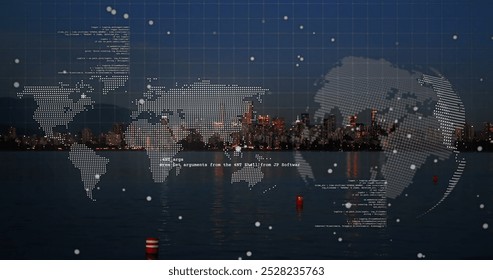 Image of data processing over cityscape. Global business and digital interface concept digitally generated image.