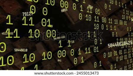 Image of data processing over cityscape. Global business and digital interface concept digitally generated image.