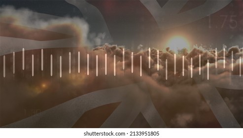 Image of data processing over clouds and flag of uk. global business, finances, connections and digital interface concept digitally generated image. - Powered by Shutterstock - Get 15% off with code: PIKWIZARD15