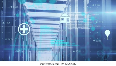 Image of data processing over computer servers. Global business, finances, computing and data processing concept digitally generated image.