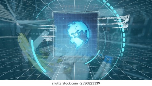 Image of data processing over computer wires. network, communication, data processing and technology concept digitally generated image.