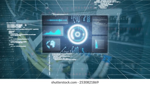 Image of data processing over computer wires. network, communication, data processing and technology concept digitally generated image.