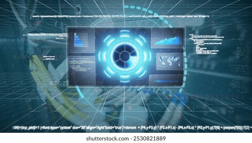 Image of data processing over computer wires. network, communication, data processing and technology concept digitally generated image.