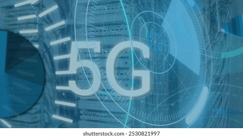Image of data processing over computer wires. network, communication, data processing and technology concept digitally generated image.