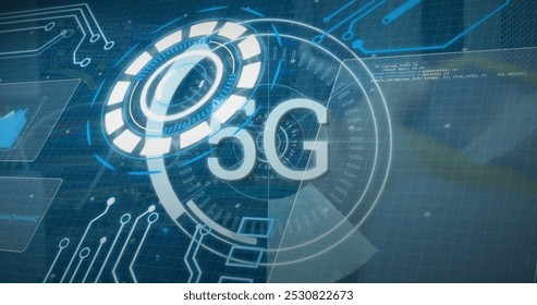 Image of data processing over computer wires. network, communication, data processing and technology concept digitally generated image.