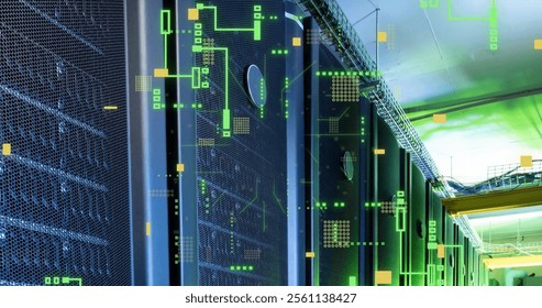 Image of data processing over computer servers. Global finance, business, connections, computing and data processing concept digitally generated image.