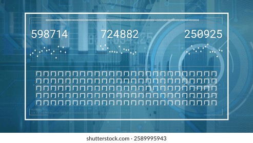 Image of data processing over computer servers. Global finance, business, connections, computing and data processing concept digitally generated image.
