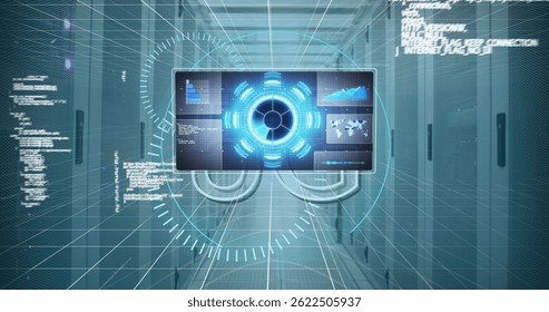 Image of data processing over computer wires. network, communication, data processing and technology concept digitally generated image.