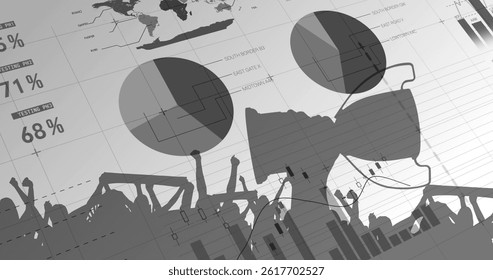 Image of data processing over cup and white background. global business, finances, connections and digital interface concept digitally generated image.