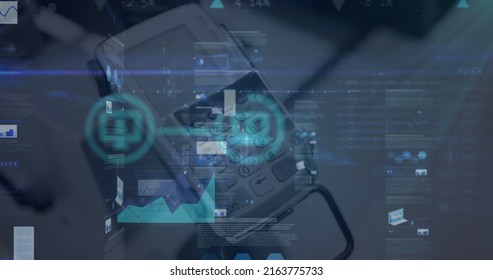 Image of data processing over diagrams and terminal. global business, finances, connections and digital interface concept digitally generated image. - Shutterstock ID 2163775733