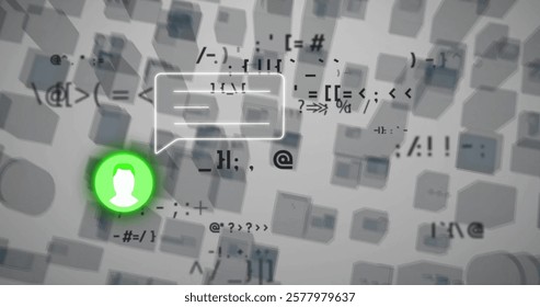 Image of data processing over digital chat icon. Global connections, computing and data processing concept digitally generated image.