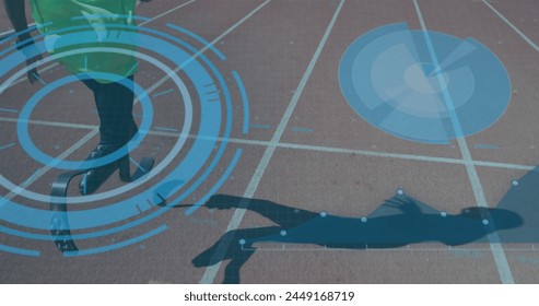 Image of data processing over disabled african american male runner. Global sport and digital interface concept digitally generated image. - Powered by Shutterstock