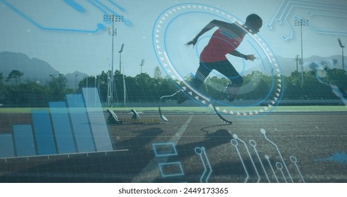 Image of data processing over disabled african american male runner. Global sport and digital interface concept digitally generated image. - Powered by Shutterstock