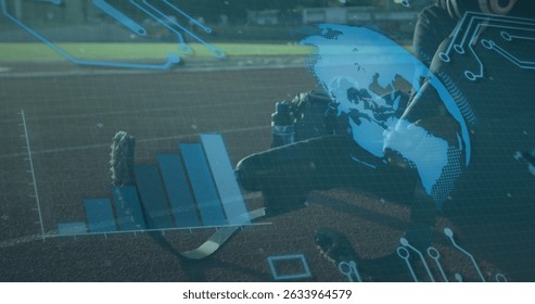 Image of data processing over disabled african american male runner. Global sport and digital interface concept digitally generated image.