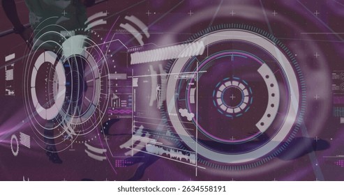 Image of data processing over disabled african american male runner. Global sport and digital interface concept digitally generated image.