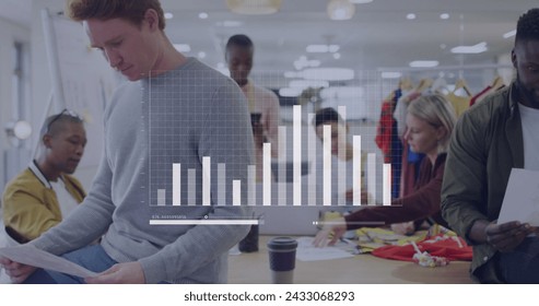 Image of data processing over diverse business people in office. Global business and digital interface concept digitally generated image. - Powered by Shutterstock - Get 15% off with code: PIKWIZARD15
